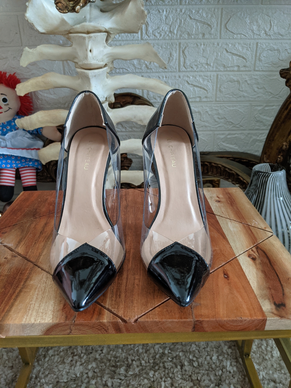 Le Chateau Black Pointed Toe Clear Panel Pumps - Women's